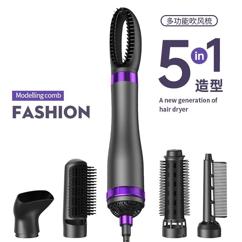 Cross-border foreign trade five-in-one electric hair dryer three-in-one hot air comb curling rod straight hair comb straight wind comb six European rules