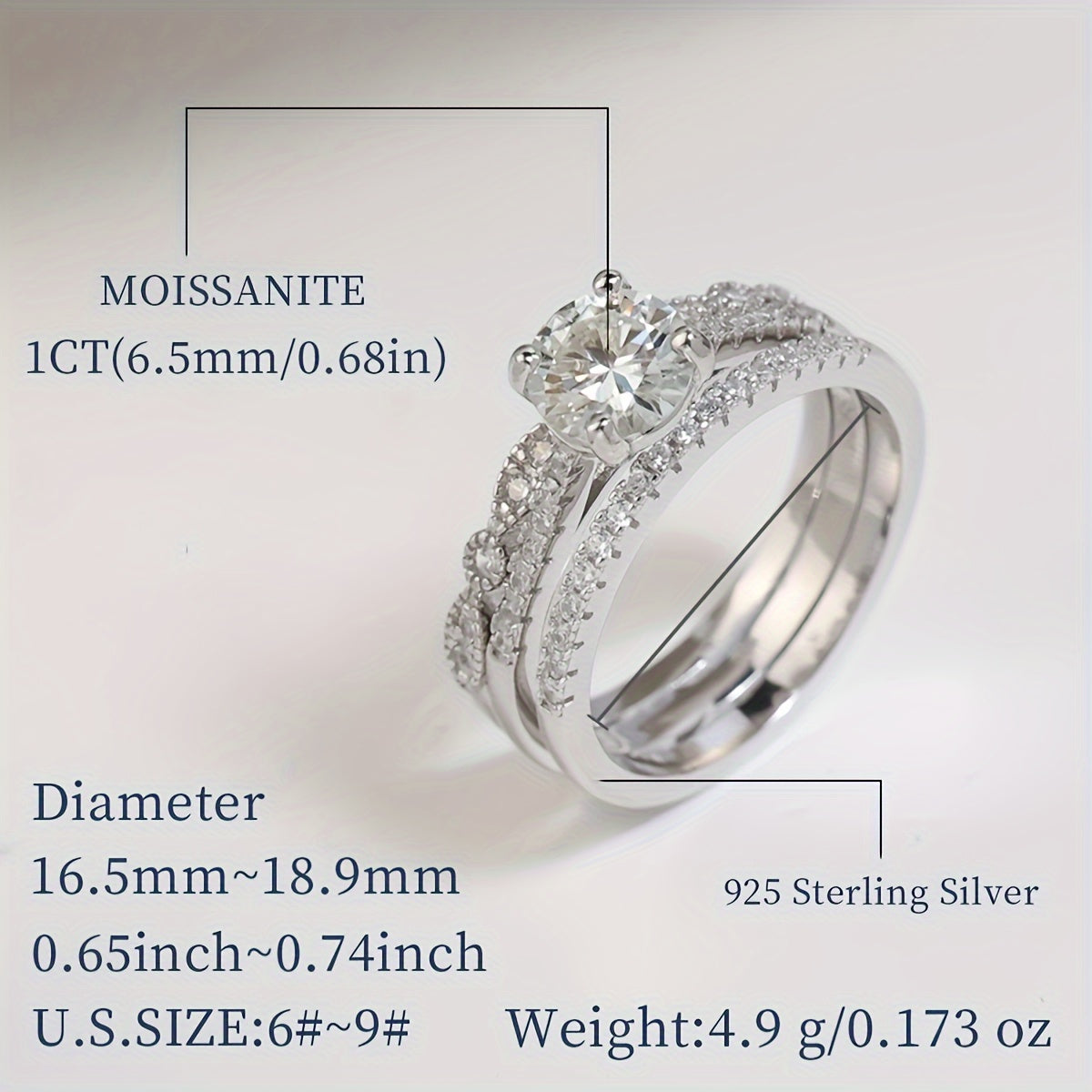 Pick one of these high-quality 925 sterling silver stacking rings with inlaid 1ct, 2ct, or 3ct moissanite for your engagement or wedding. Choose between silvery or rose golden options, each comes with a certificate and gift box.