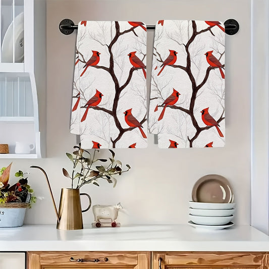 Set of 2 Kitchen Towels featuring Cardinals on Branches, Digital Art Design, Ultra Soft and Highly Absorbent Dish Hand Towels for Holiday Decor, Machine Washable, Size 16x24 Inches - Item Number: 2KYSYS1225071