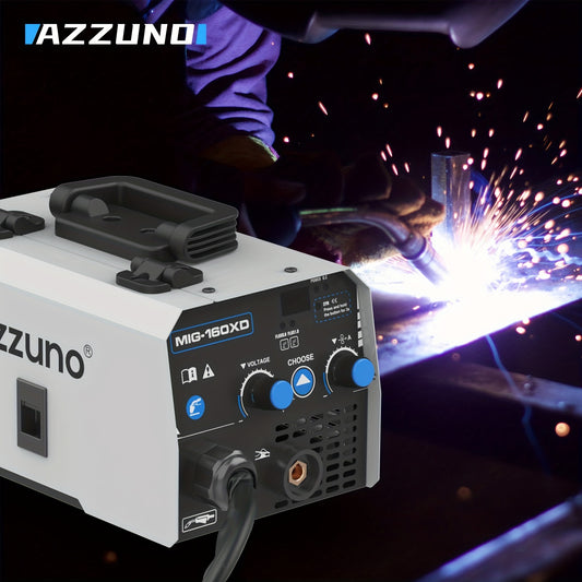 AZZUNO MIG-200DX Mini Portable Welder, 220V No Gas Semi-Automatic with Flux Cored Wire, Compact Iron Construction for Home Use, Includes Welding Rods & Accessories