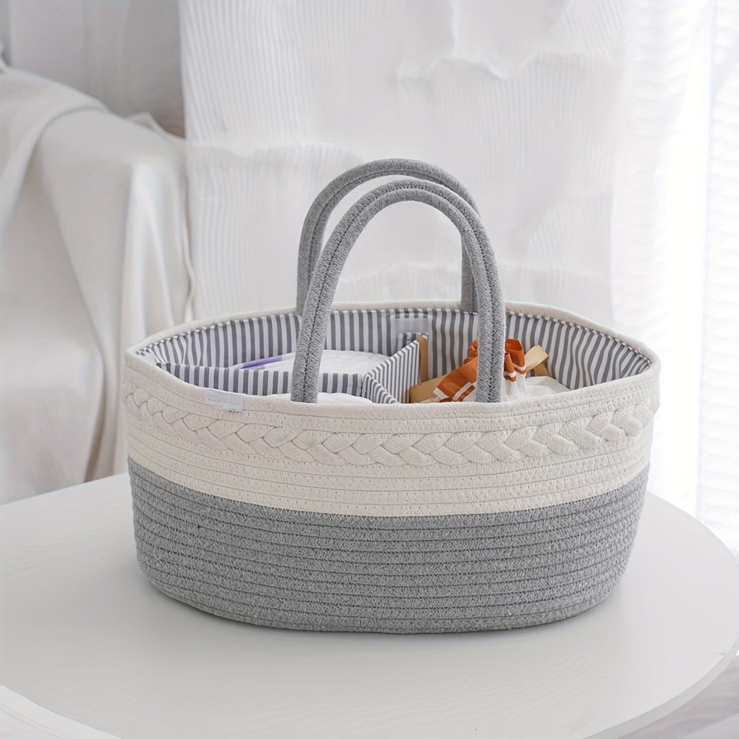 Baby Diaper Caddy: Convenient Nursery Storage Bin and Car Organizer for Diapers, Wipes, and More! Features Cotton Rope Basket Design for Changing Table Organization