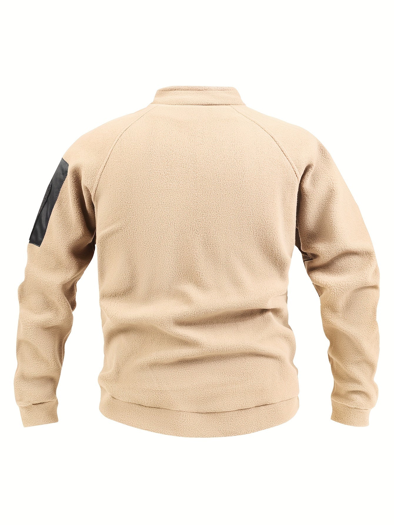 Men's Tactical Fleece Sweatshirt in Beige with Black Accents - Warm, Breathable, Durable, Zip-Up Design for Fall/Winter Outdoor Activities. Made of Polyester, Machine Washable with