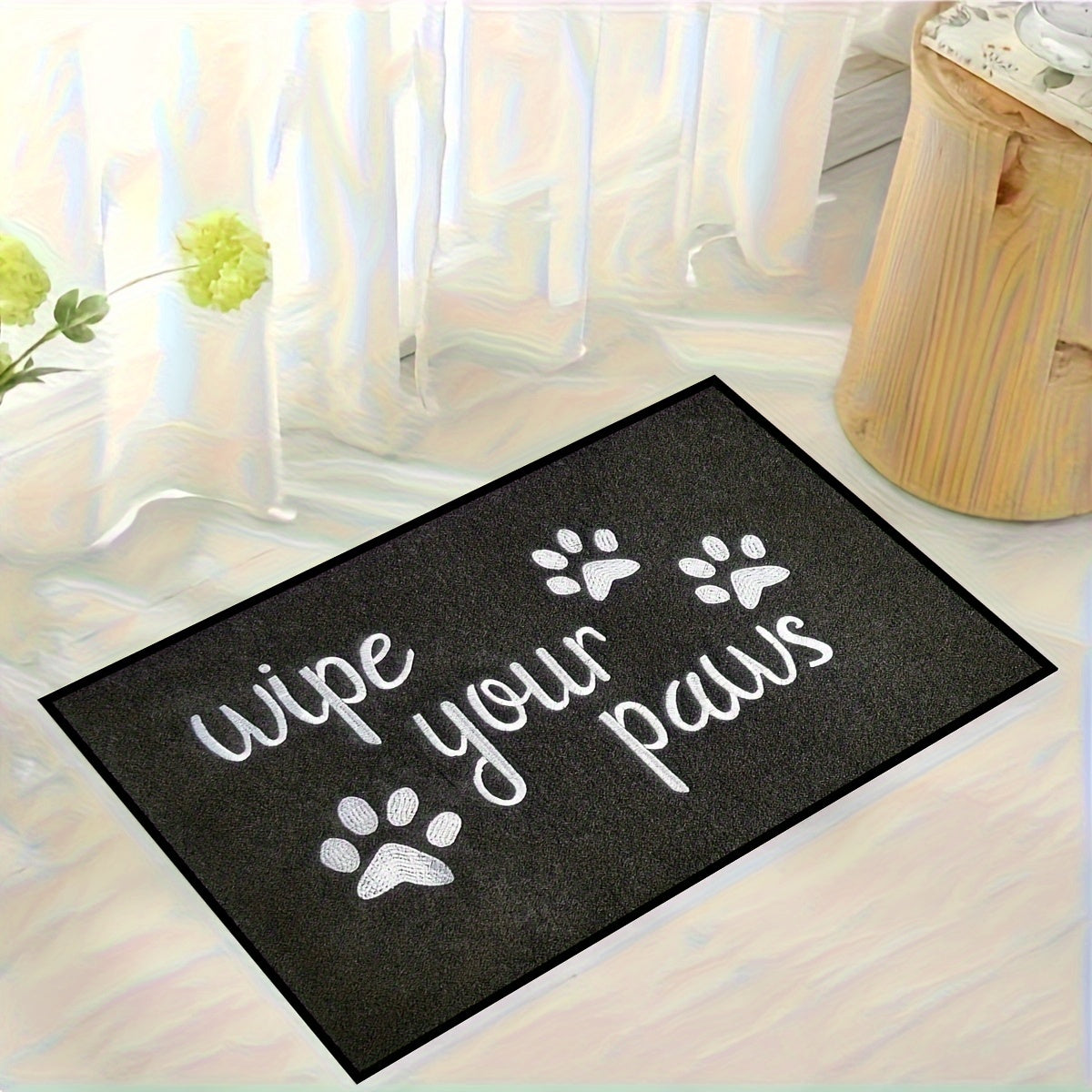 One-piece Stripe Pattern Welcome Doormat made of Non-Slip Polyester, Lightweight Rectangle Entrance Mat. Flat Woven Machine Made Indoor/Outdoor Rug that is Easy to Clean and Machine Washable. Suitable for Home, Hallway, and Kitchen with a weight of 900g.