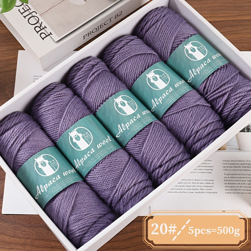 5-Pack Alpaca Wool Yarn, 500g Each, Multicolor Thick-Thin Yarn for Handmade Clothing - Various Styles