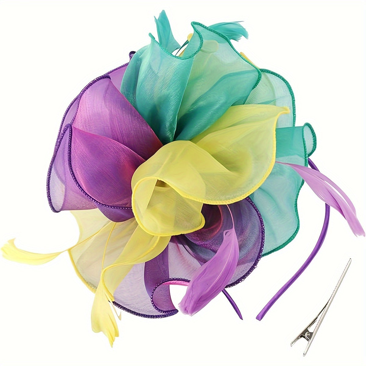 Elegant 1950s Style Fascinator Yarn Derby Hat for Women - Featherless Flower Hair Hoop Perfect for Tea Party, Cocktail, Wedding - Pack of 1 with Gift Box