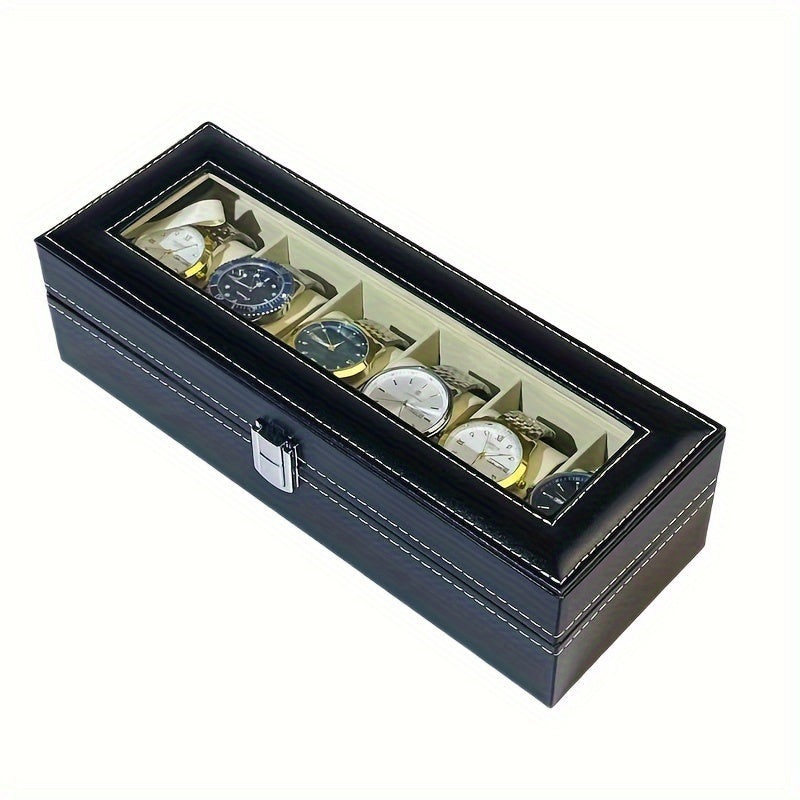 Large capacity watch storage box with 6 slots, perfect for both men and women. Ideal for storing mechanical and electronic watches.