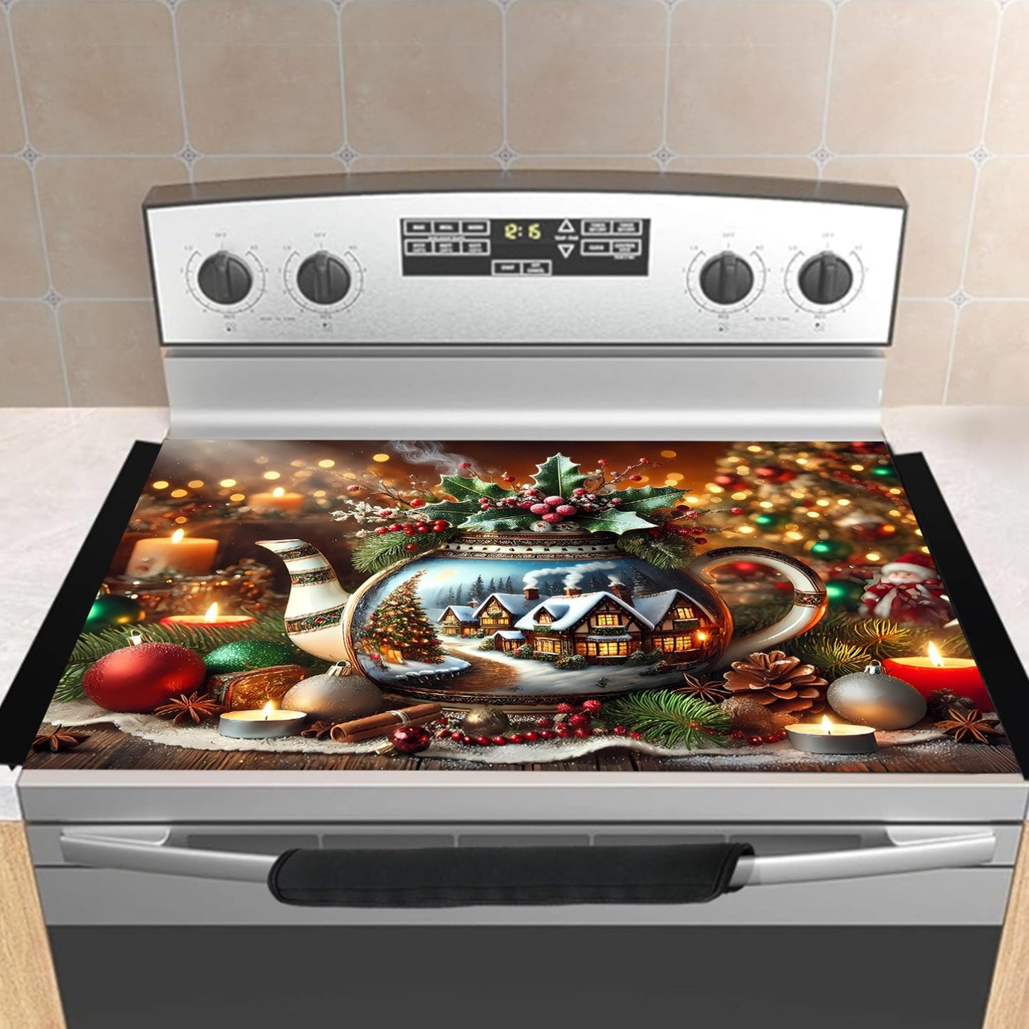 Protect your electric glass stove or cooktop with this festive Christmas-themed anti-slip stove top protector. This waterproof, scratch-preventing, and heat-resistant cover is perfect for keeping your appliances safe and clean. It's easy to clean and