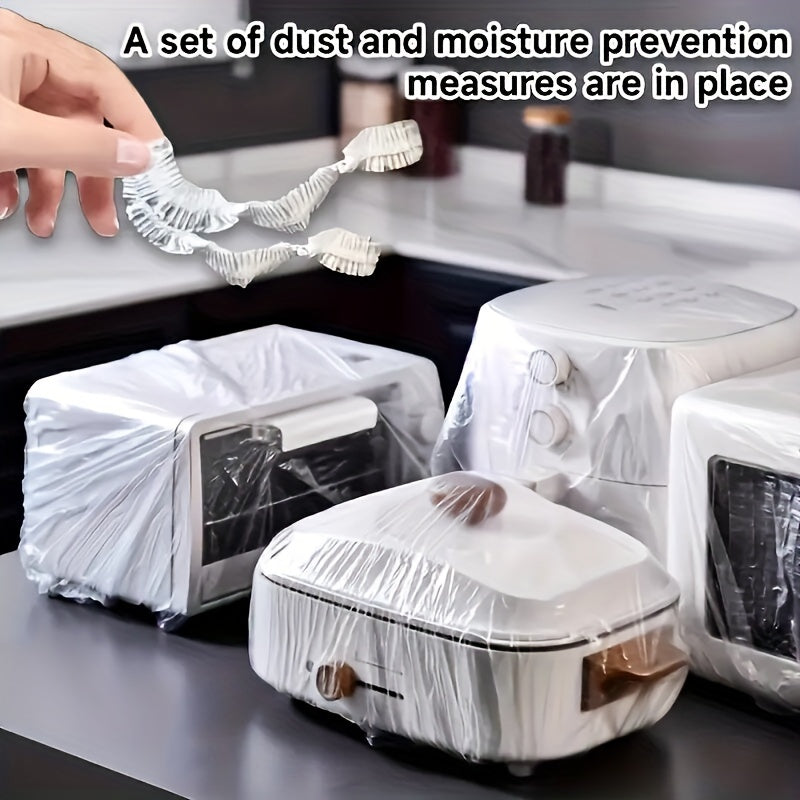 Disposable transparent thick dust covers, ideal for household appliances including toasters, gas fryers, instant cookers, fans, and microwave ovens. Perfect for cleaning, moving, or storing idle electrical appliances. Comes in a pack of 50 pieces.