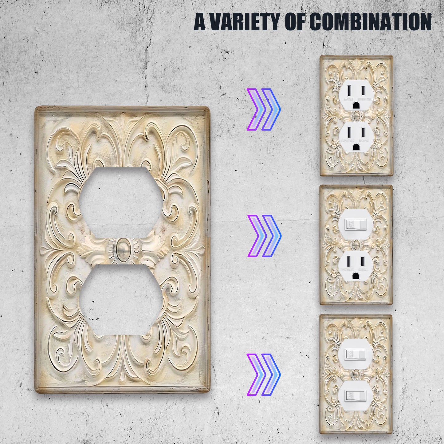 1pc Ivory French Pattern Decorative Light for Switch Cover, 1-Gang/2-Gang Wall Plate - Artistic Home Decor for Bedroom and Kitchen, Adds Artistic Touch to Switch Covers.