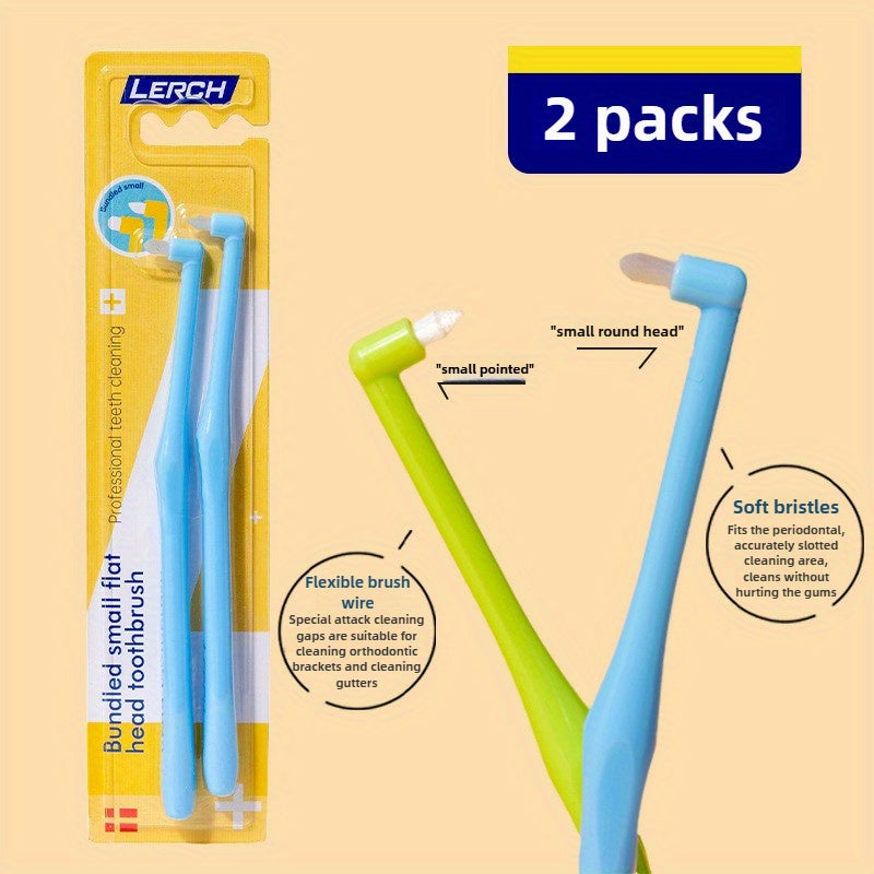 2-Pack Oral Toothbrushes with Single-Tufted Microfiber Bristles, Flexible, Specialized for Braces and Teeth Gap Cleaning