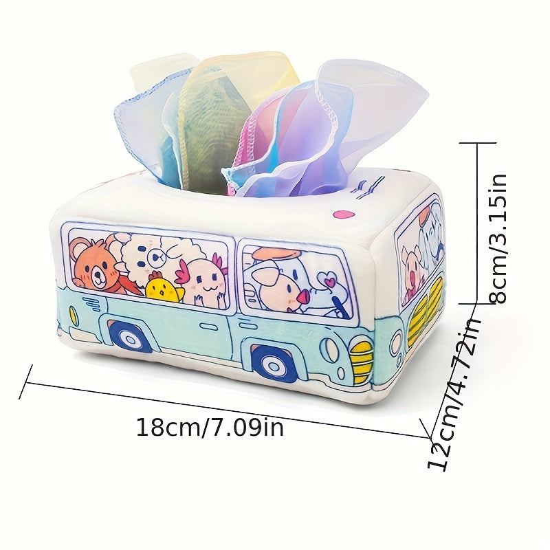 Soft cloth baby tissue box toy that makes a crinkle sound - perfect for sensory play for infants aged 0 to 3 years. This toy is made in Chinese Mainland and features a multi-color vehicle design.