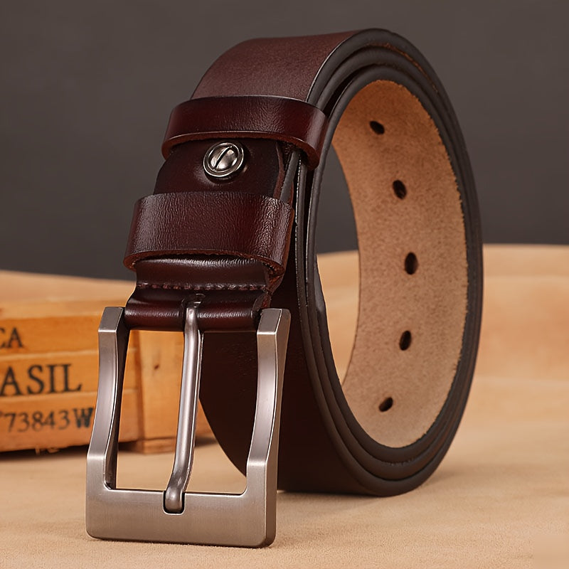 Genuine leather belt with large needle buckle, perfect gift for Valentine's Day.