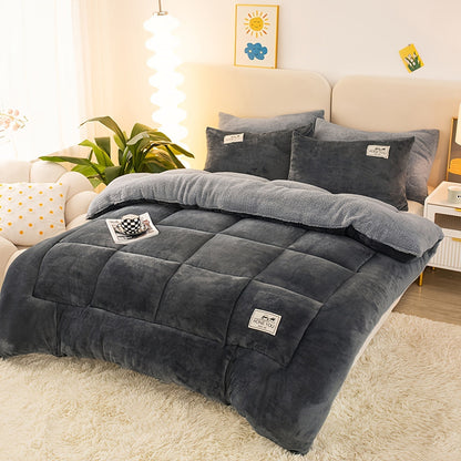 1-piece Industrial Style Sherpa Fleece Quilted Comforter, Luxurious Bedding Featuring Plush Waffle Grid Texture, Perfect for Creating a Cozy and Warm Bedroom Ambiance