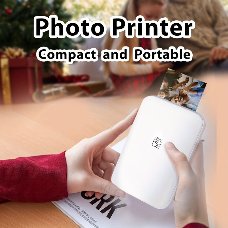 Portable photo printer compatible with IOS/Android devices for direct printing, featuring ZINK technology for high-quality color reproduction.