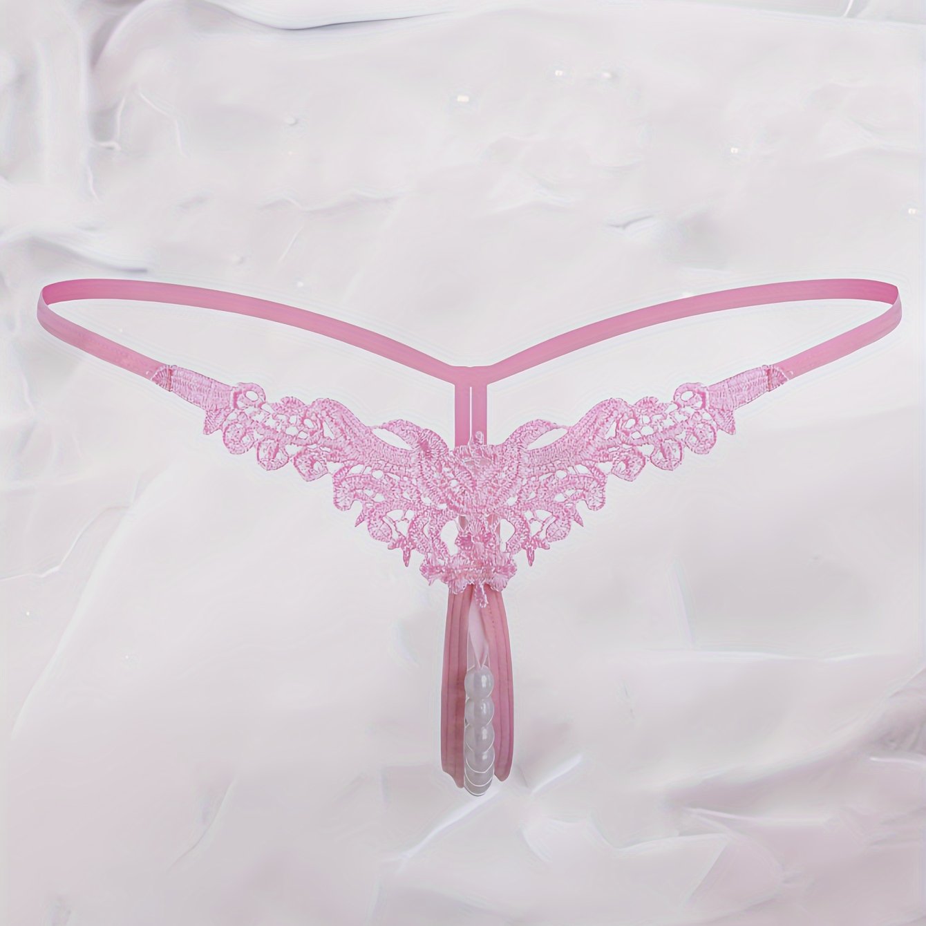 Women's low-rise thong with faux pearl design, sexy lingerie & underwear.