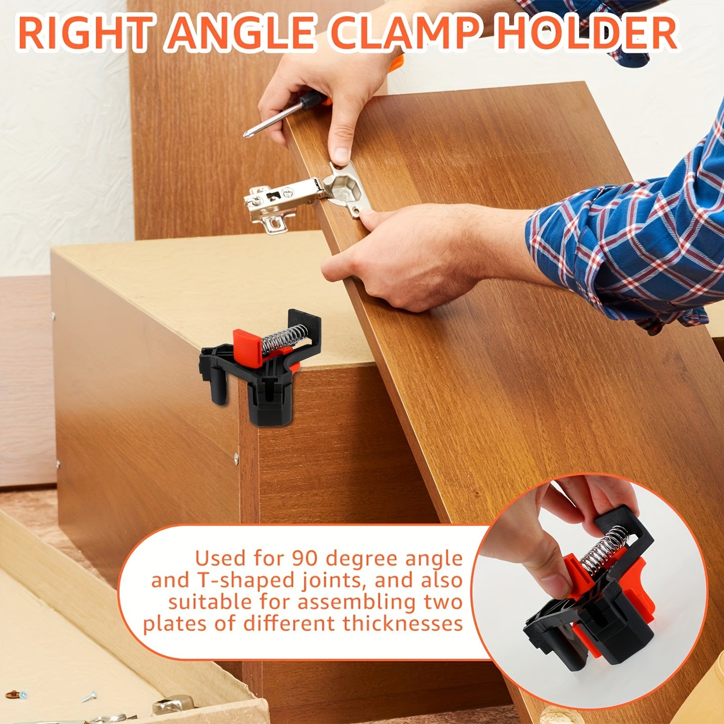 4 Adjustable Corner Clamps made of durable plastic for woodworking projects, photo frames, and T & corner joint frames.