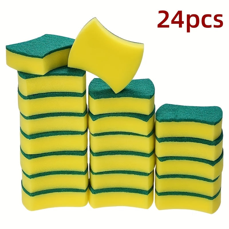 Set of 12 or 24 Scrubbing Sponges and Pads - Ideal for Kitchen, Tableware and Bathroom Cleaning - Tough and Long-lasting