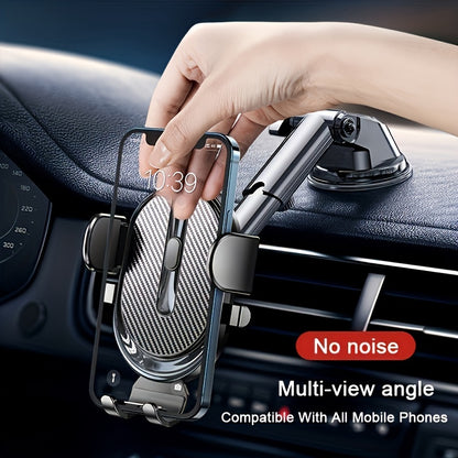 Universal car phone holder with adjustable suction cup, 360° rotating dashboard mount made of ABS material. Suitable for smartphones.