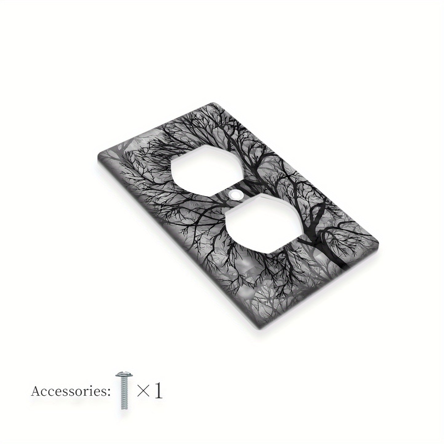 Modern tree design switch plate cover in black & grey for 1 or 2 gang wall plate. Ideal for home decor in bedrooms and kitchens. Comes in a pack of 1.