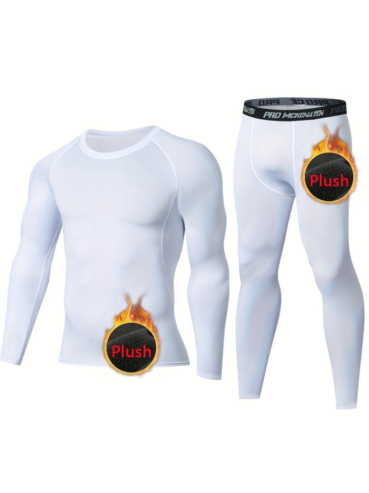 Men's Thermal Underwear Set for skiing in winter, with long sleeve top and bottom pants.