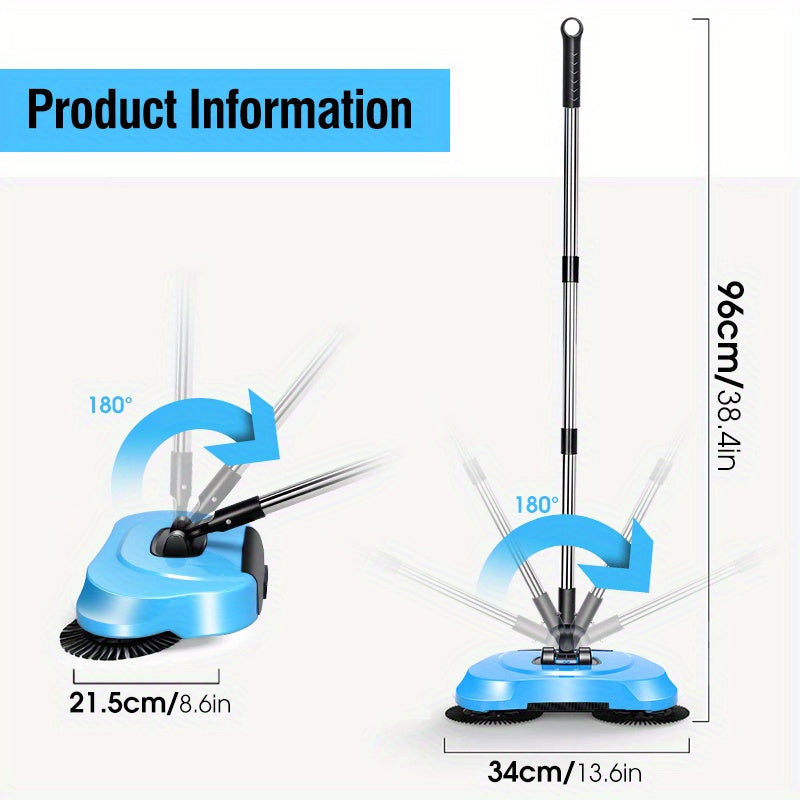 Long Handled Manual Broom with Multi-Functional Cleaning Capabilities, Perfect for Sweeping and Mopping. Features an Automatic Spiral Depth Cleaning System for Easy and Efficient Cleaning. Suitable for Hardwood Floors, Tiles, and Various Other Surfaces