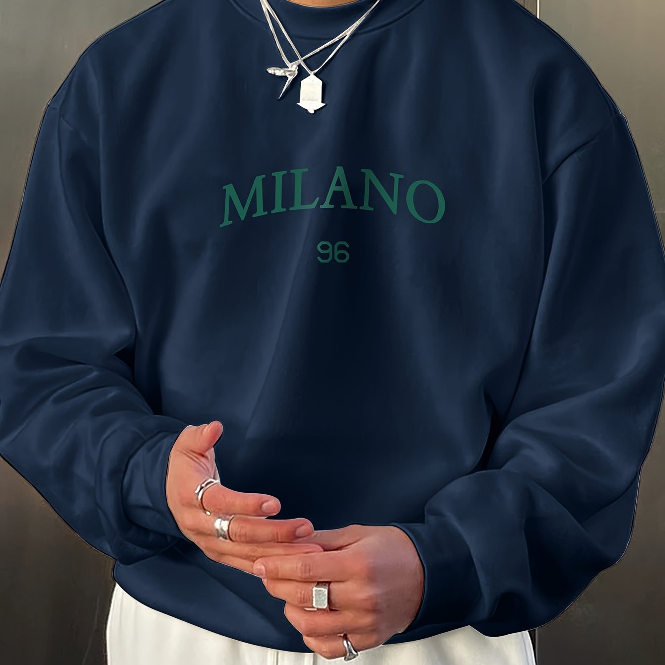 Milan 96 Graphic Crew Neck Sweatshirt for Men: Lightweight polyester blend, perfect for Spring/Summer, machine washable.