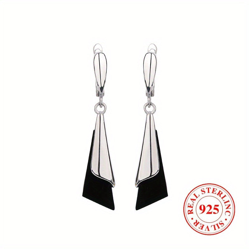 Stylish S925 Sterling Silver Bicolor Triangle Tassel Long Earrings for Women with May Birthstone, Perfect for Everyday Wear or as a Gift, Trendy Ear Drops, Fashion Jewelry.