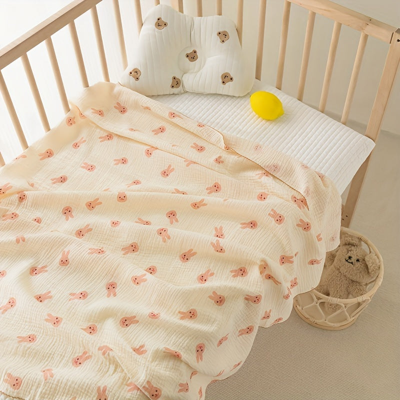 Keep your baby cozy and comfortable with our double-layer quilted gauze baby blanket. Made of pure cotton, this breathable blanket is perfect for spring and autumn outings. Featuring a cute bear animal cartoon design, this infant blanket also makes a