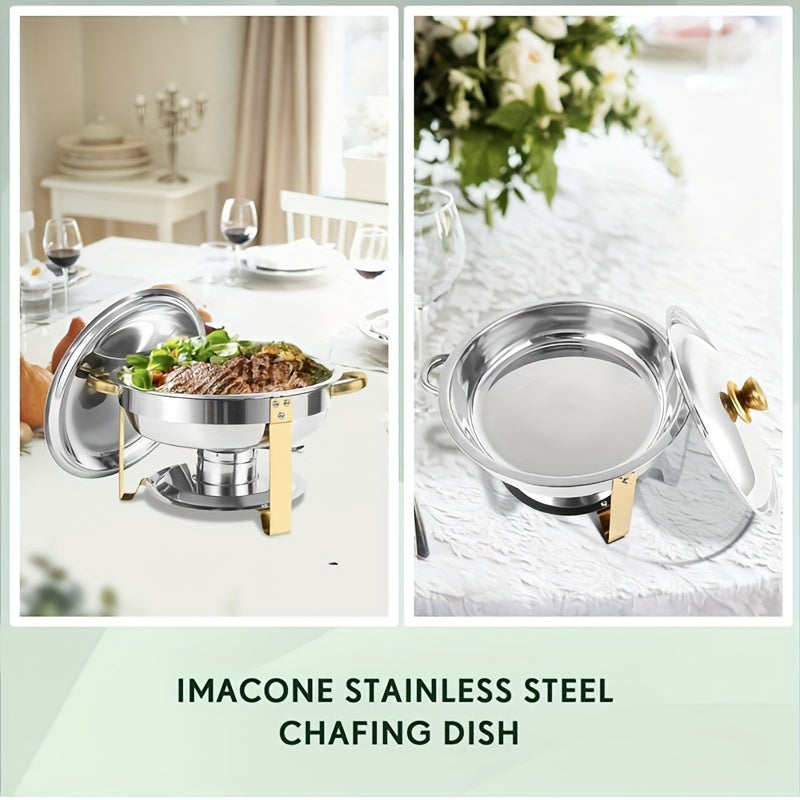 Keep your dishes warm with this stainless steel buffet warmer set, complete with detachable chafing dish, lid, and fuel stand. Ideal for family gatherings, outdoor camping, and holiday parties. This set includes a water pot and makes the perfect