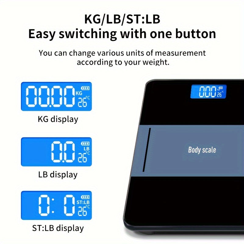 1pc Digital Bathroom Scale with Temperature, Lighted LCD Display, Rounded Corners, 181.44 KG Capacity.