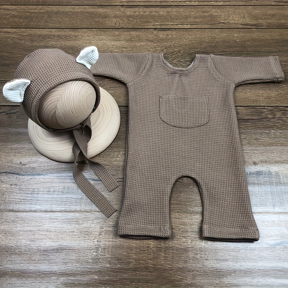 Newborn Photography Props Knitted Hat and Bodycon Onesie for Adorable Baby Photoshoot Costume