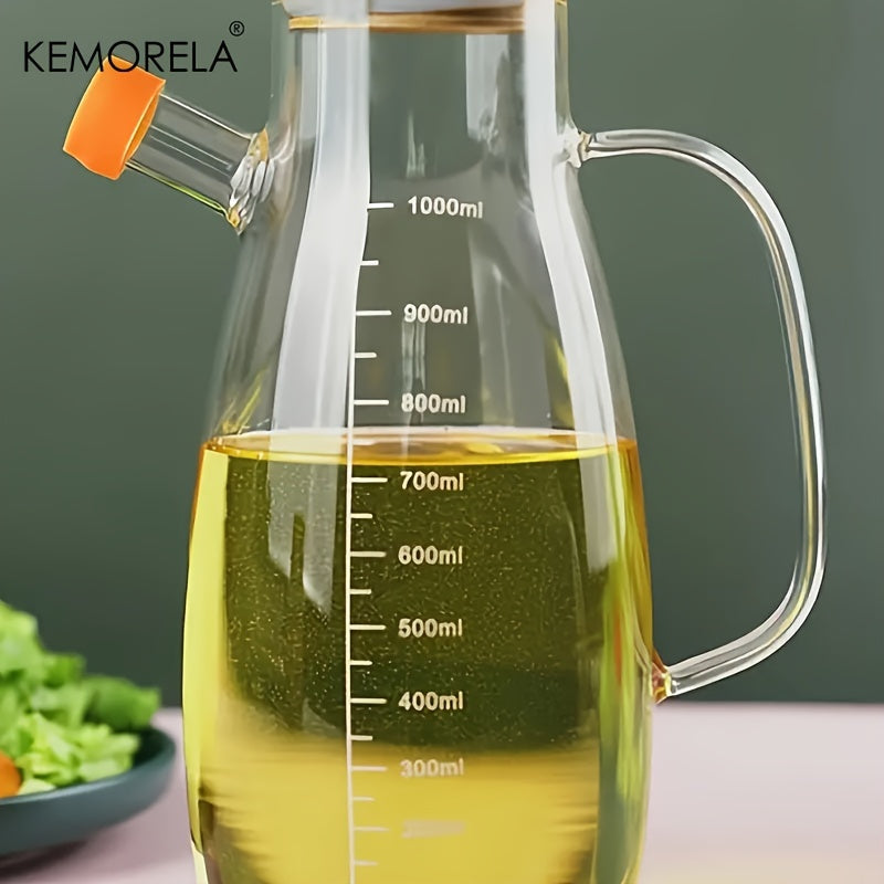 KEMORELA Glass Olive Oil Dispenser, Leak-Proof Condiment Bottle with Measurements, Machine Washable, Rectangle Shaped Oil & Vinegar Cruet - Patterned Design