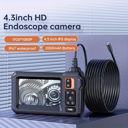 INSKAM Industrial Endoscope Inspection Camera with 4.3" IPS LCD, 8mm Single Lens, Battery/USB Powered, 1080P HD for Auto Repair, Plumbing, House Inspection