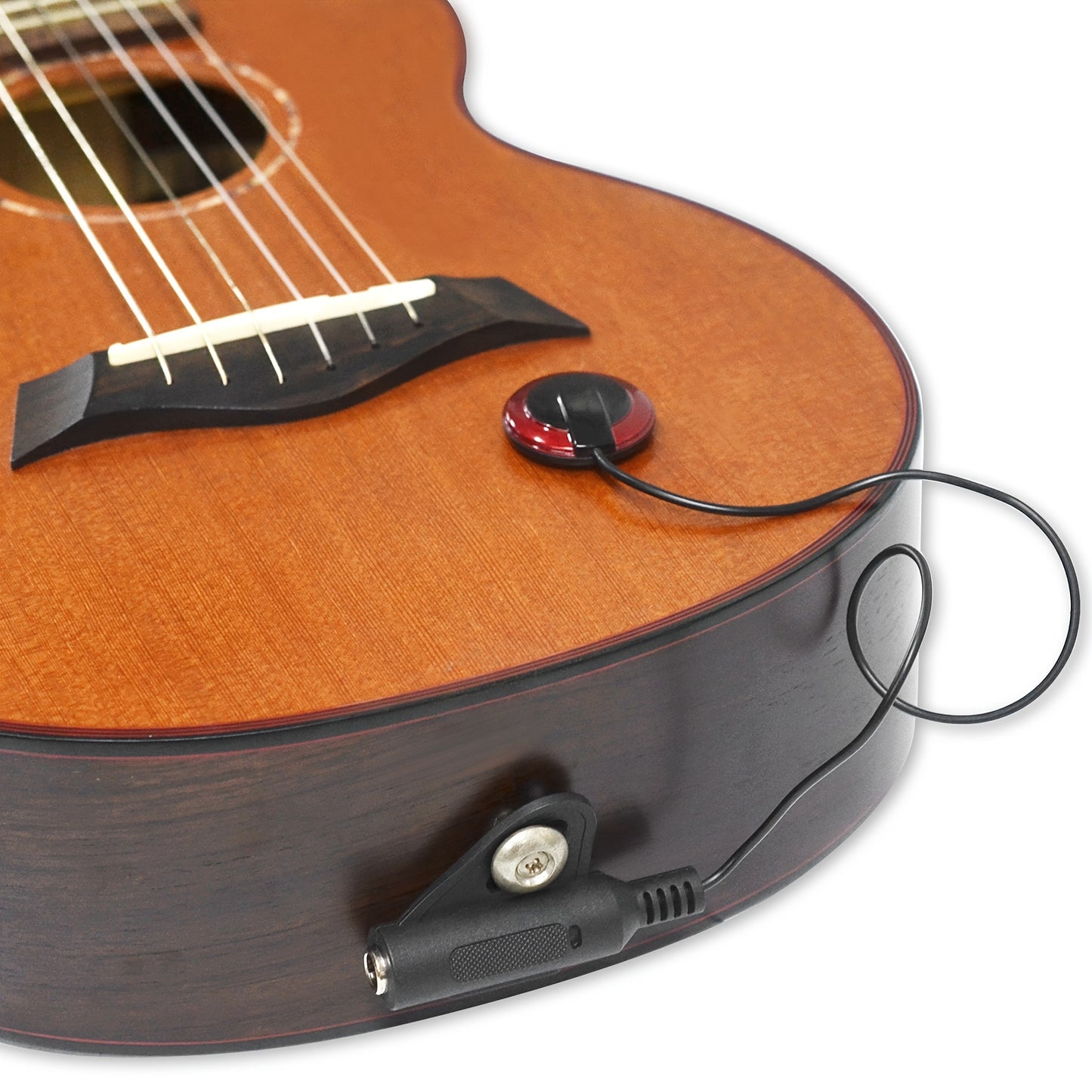 Dragonfly style contact microphone pickup for various instruments including guitar, violin, viola, cello, and banjo. Comes with a strap button hanger and piezo mic pickup.