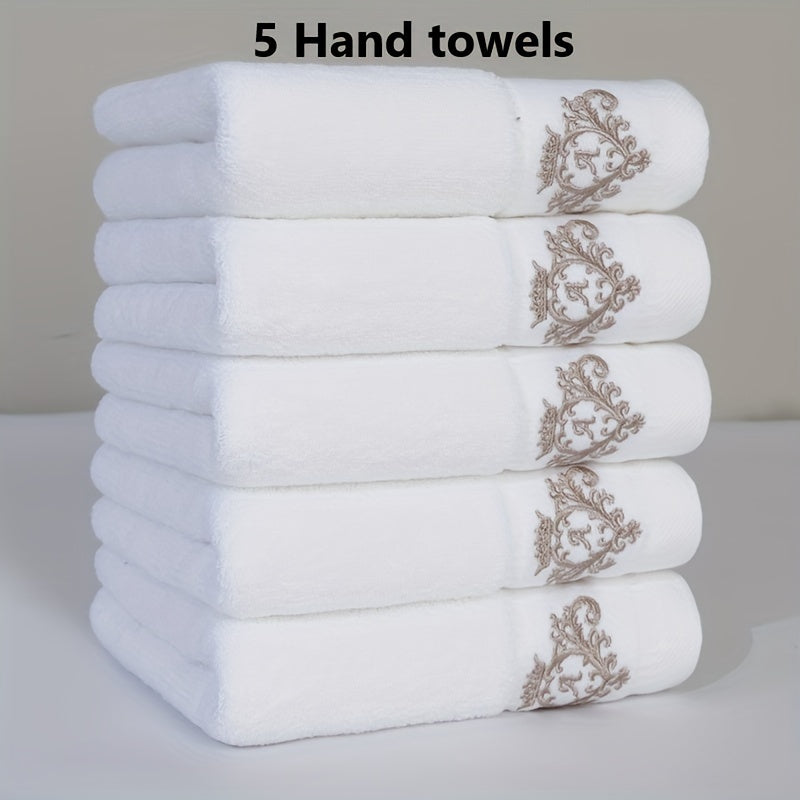 5 pure cotton towels with crown pattern embroidery, 450gsm, suitable for home bathroom and makeup room.