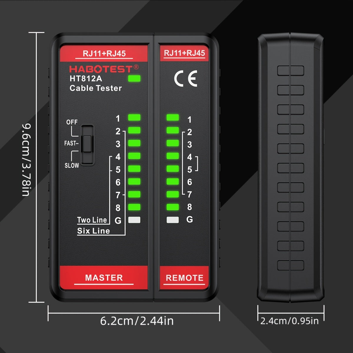 Battery powered HABOTEST Network Cable Tester for RJ45/RJ11/RJ12 CAT5/CAT5E/CAT6/CAT6A.进行连续性和布线测试。Dual-purpose for Ethernet and telephone lines, without battery.