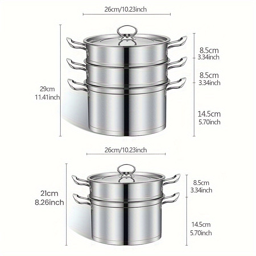 Large Capacity Stainless Steel Steamer Pot with Dual Handles - Versatile Multi-Layer Design for Steaming & Cooking, Dishwasher Safe, Ideal for Home, Parties, Camping, and RVs