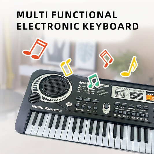 61-Key Music Workstation Digital Piano Keyboard with Microphone for beginner and enthusiasts. Interactive learning tool in multicolor, non-electric, and durable plastic body.