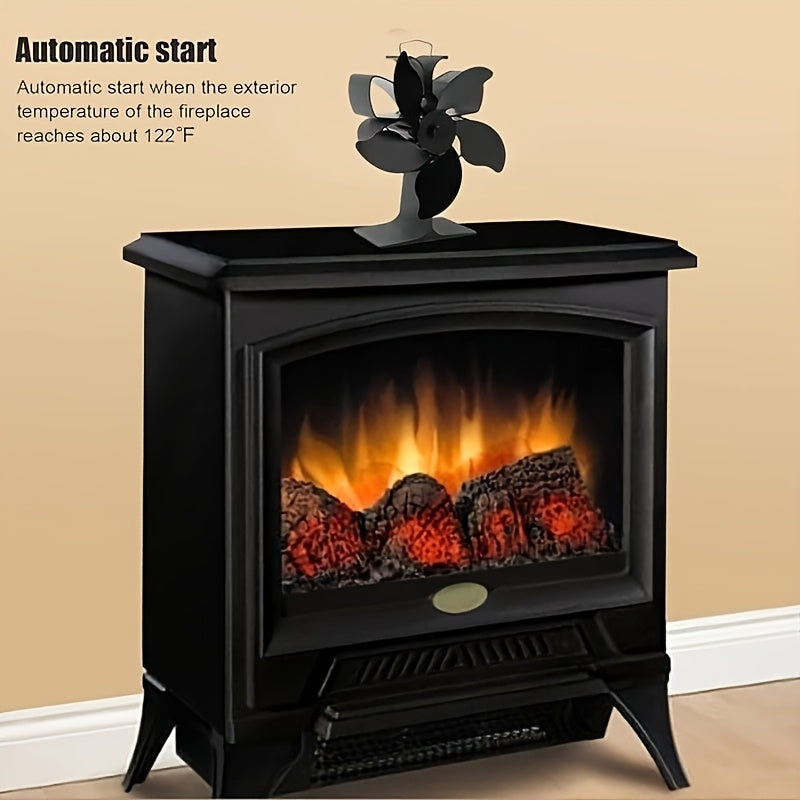 Wood Stove Fan - Noiseless Fireplace Fan with 5 Heat-Driven Blades - Fire-Powered, Heat-Resistant, Ideal for Wood-burning Stoves.