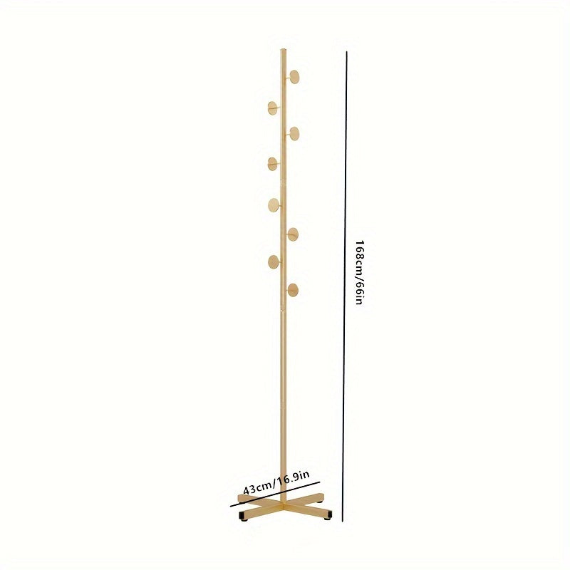 This item is a single, modern floor-mounted coat rack for the home. It features a shelf for the living room entry door, a luxurious design for hanging clothes, and a single rod for hanging garments.