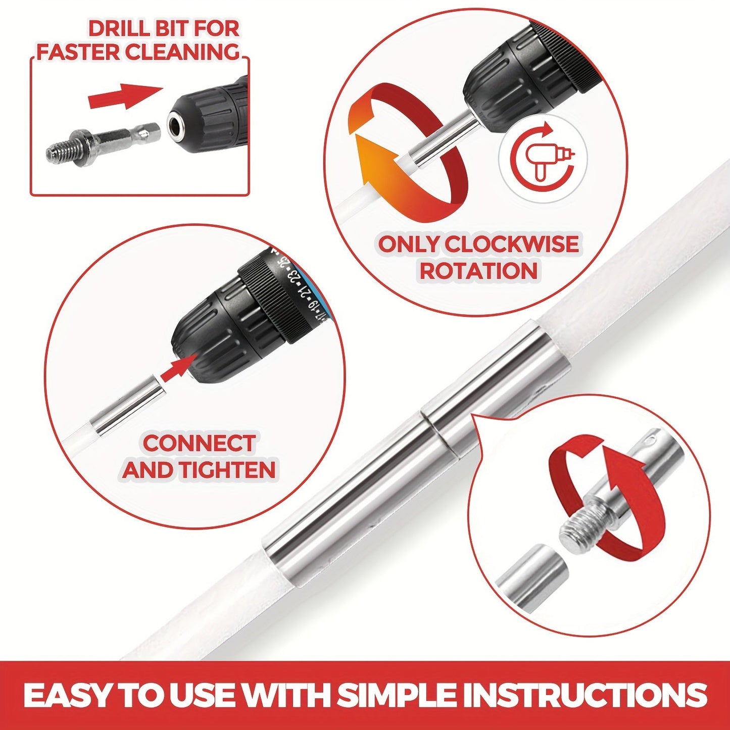 Adjustable Brush Kit for 40 Feet Chimney Dryer Pipe, Including 400mm Rod, 29 Rods, 1 Pair of Gloves, and 2 Brush Heads