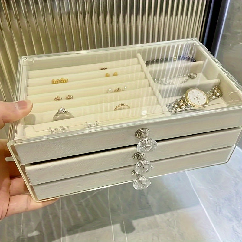 Jewelry Box with Three Layers for Organizing Earrings, Necklaces, and Rings, Transparent Design with Anti-Oxidation Protection