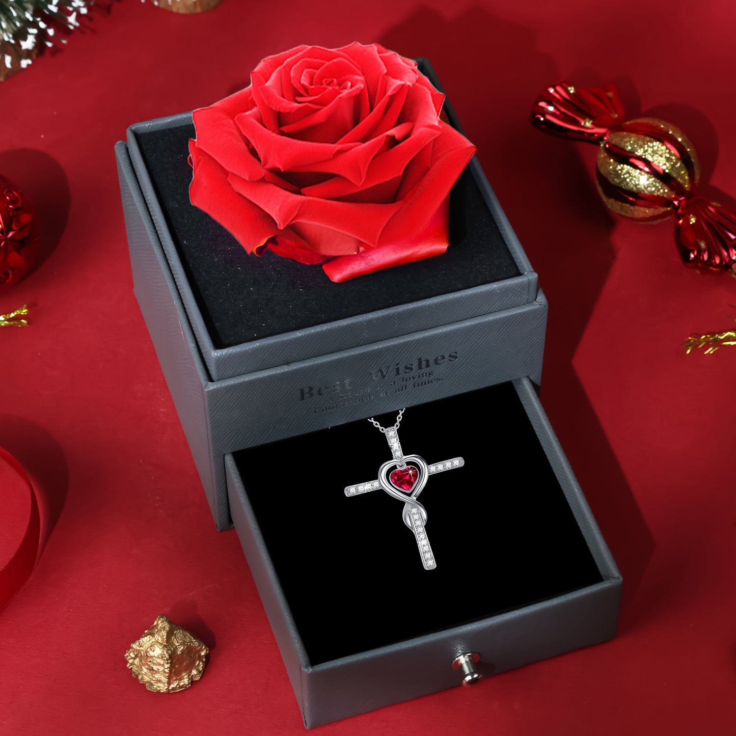 Elegant Heart-Shaped Cross Pendant Necklace, Silver-Plated Copper with Synthetic Cubic Zirconia, Versatile Jewelry, Comes in a Rose Gift Box - Perfect for Daily Wear and Gifting on Special Occasions like Christmas, Valentine's, Mother's Day, and