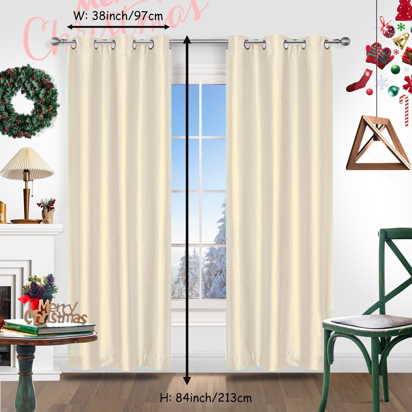 Add a festive touch to your space with 2 pieces of red Christmas curtains. These curtains are made of faux silk with a grommet top design, providing both style and functionality. Perfect for living rooms, bedrooms, offices, kitchens, and studies, these