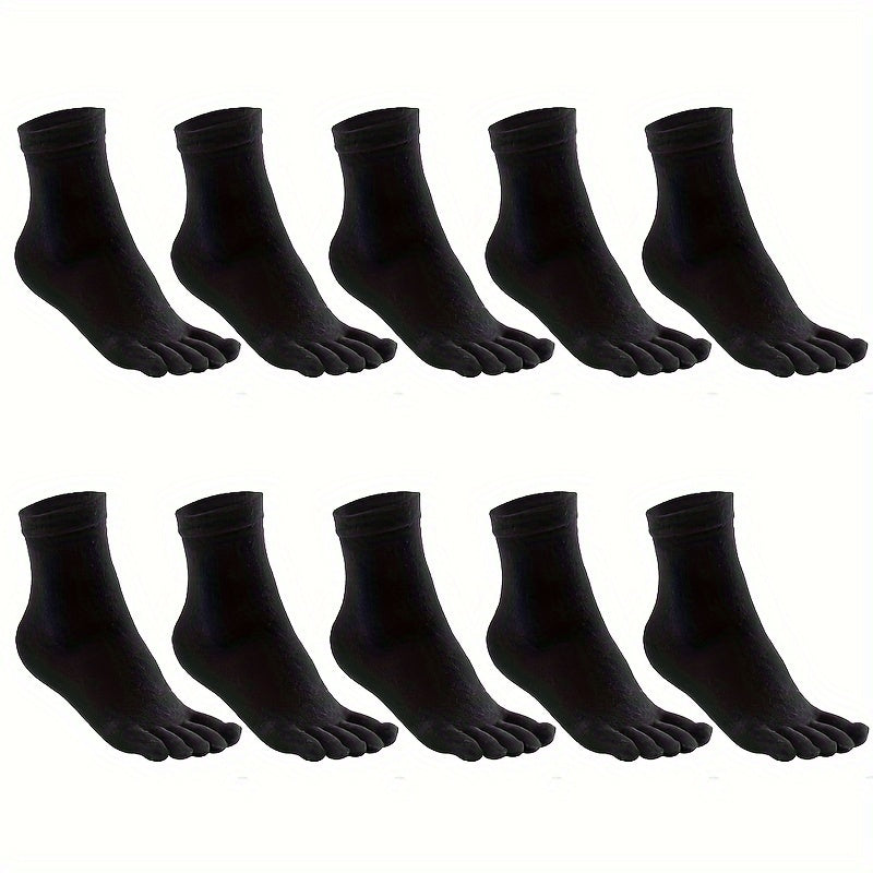 10 pairs of men's mid-calf split toe socks in solid colors.