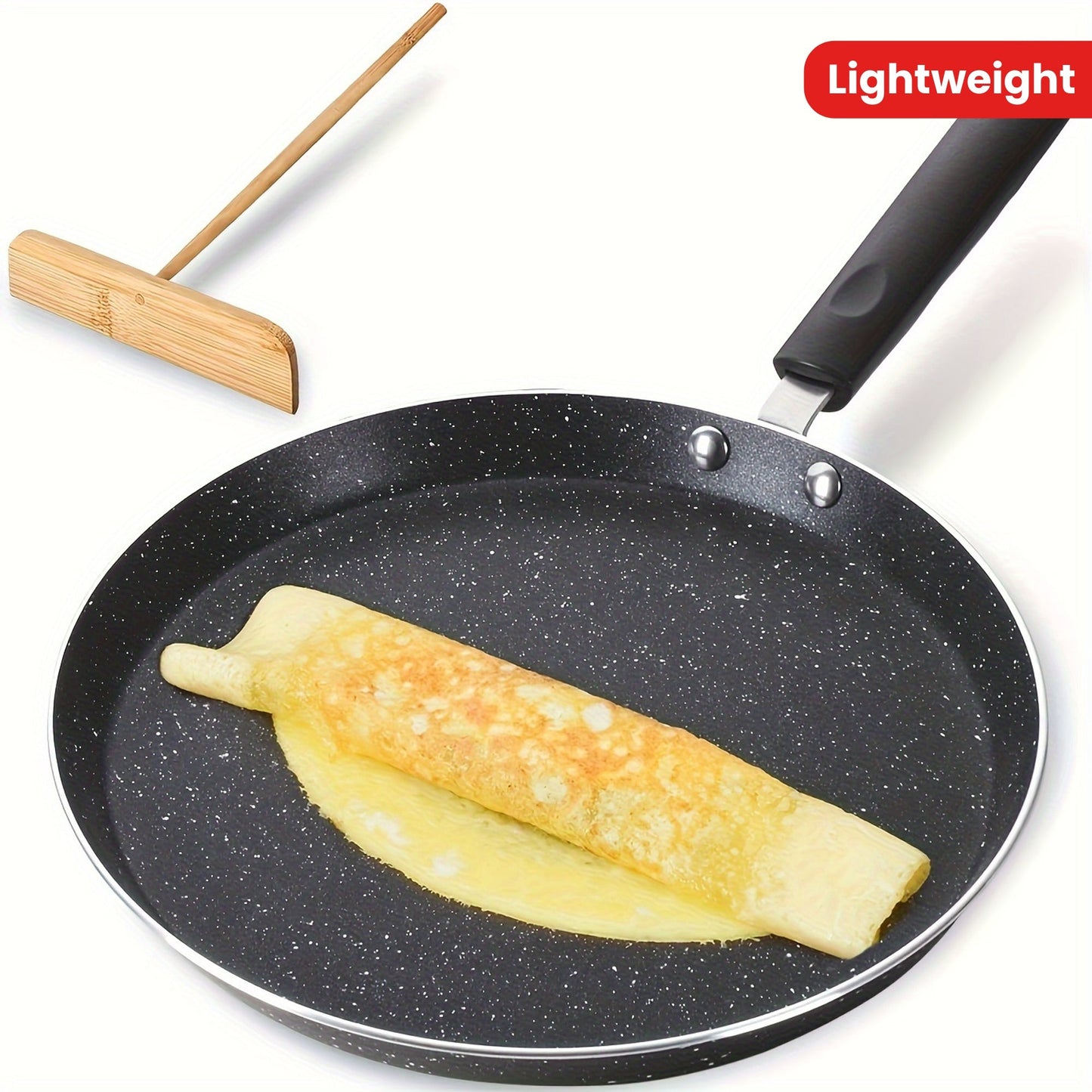 Aluminum Crepe Pan - 10.5 Inches with Diffuser, Non-Stick Granite Coating - Perfect for Pancakes, Egg Rolls, Tortillas, Dosa - Lightweight Skillet with Bakelite Handle, Induction Cooktop Compatible, Hand Wash Only, Free of PFOA & PTFE