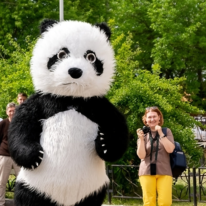 Giant panda inflatable costume with backpack & bow tie for parties, masquerades & holidays.