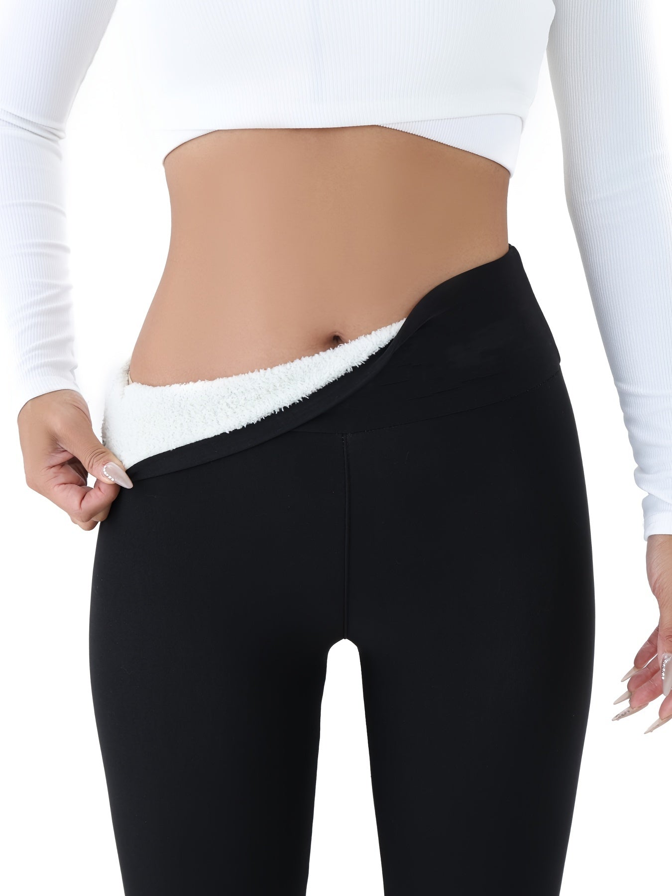 High-waist thermal leggings for women, ideal for fall/winter, solid color with knit fabric.