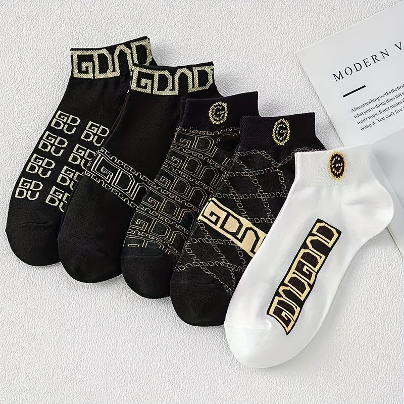 Set of 5 printed boat socks for men, perfect for spring/summer.