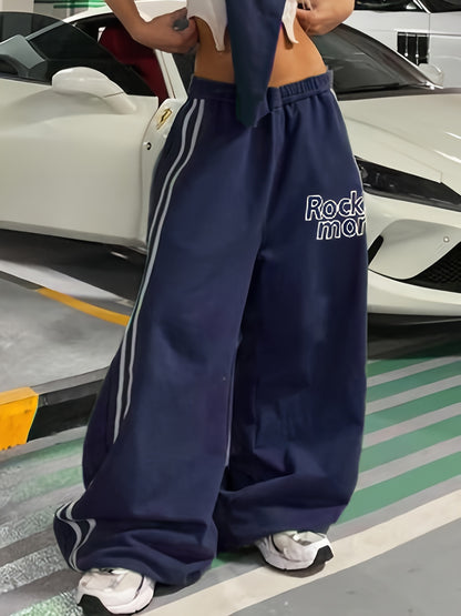 YOUNG Baggy Streetwear Sporty Women's Pants, with Letter Print and Wide Leg